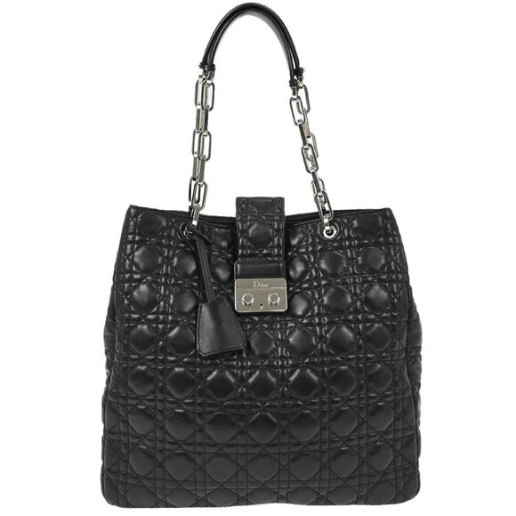 Christian Dior Black Lambskin Lady Dior Cannage Tote Handbag - Picture 1 of 10